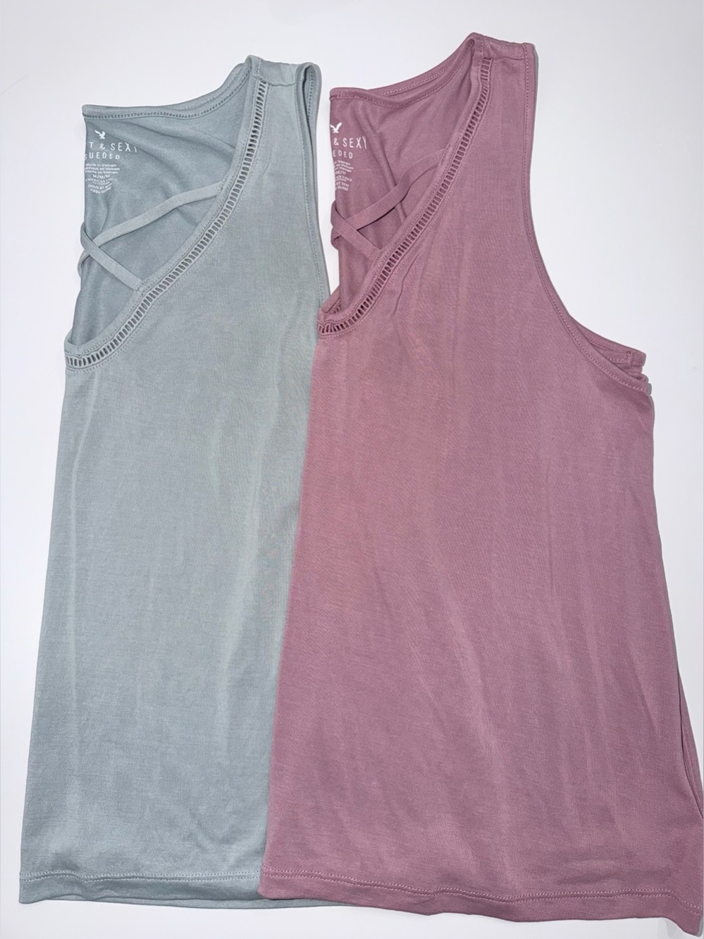 American Eagle Soft Sueded Criss-Cross V-Neck Tank - Sage Green & Dusty Rose.